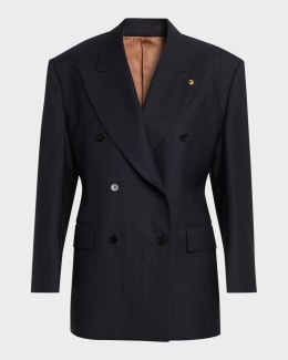 Brunello Cucinelli Seersucker Double-Breasted Jacket | Neiman Marcus