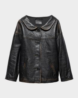 Prada Vintage Leather Double-Breasted Coat | Neiman Marcus