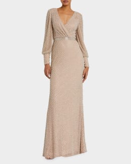 chinese dress ladies Mac Duggal - Pink Embellished Flutter Sleeve Gown main image 0