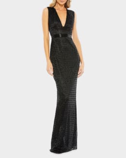 Mac Duggal Beaded Chiffon Midi Dress | Neiman Marcus