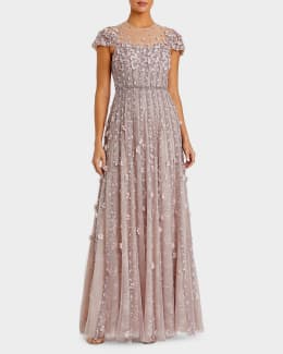Mac Duggal Bead & Sequin Blouson A-Line Gown | Neiman Marcus