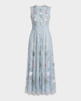 mac duggal cocktail floral embroidered tulle midi-dress Mac Duggal Strapless Embroidered Tulle Midi Dress