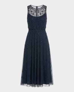 Mac Duggal Beaded Chiffon Midi Dress | Neiman Marcus
