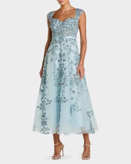 Mac Duggal Beaded Chiffon Midi Dress | Neiman Marcus