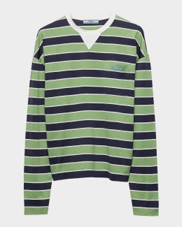 Prada Long-Sleeved Striped Cotton Jersey T-Shirt | Neiman Marcus