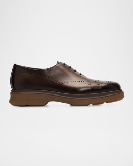 Santoni Men's Easy Leather Rubber-Sole Derby Shoes | Neiman Marcus
