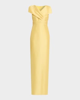 Badgley Mischka Strapless Ruffle-Trim Pleated Chiffon Gown | Neiman Marcus