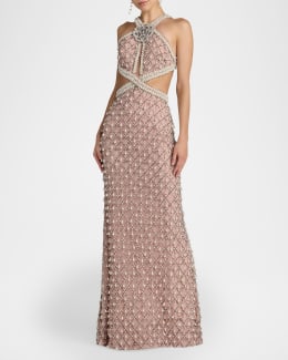 Mac Duggal Ruffled Tiered Polka Dot Charmeuse Gown | Neiman Marcus