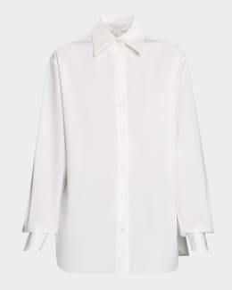 Stella McCartney Cotton Poplin Button-Front Peplum Shirt | Neiman