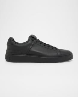 Balmain Men's Swan Leather and Suede Low-Top Sneakers | Neiman Marcus