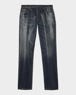 Burberry Men's Straight-Leg Check Turn-Up Jeans | Neiman Marcus