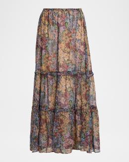 Pierre-Louis Mascia Printed A-Line Silk Midi Skirt | Neiman Marcus