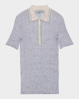 Prada Silk Knit Long-Sleeve Polo Shirt | Neiman Marcus