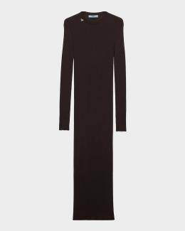 black long sleeve scoop neck dress Long Sleeve Scoop Neck Ribbed Midi Dress Black