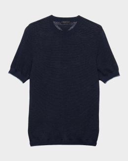 Emporio Armani Men's Jacquard Stripe Short-Sleeve Sweater | Neiman