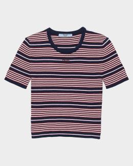 Prada Lace-Trimmed Striped Cotton Tank Top | Neiman Marcus