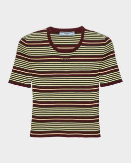 Prada Shorts-Sleeved Striped Jersey T-Shirt | Neiman Marcus