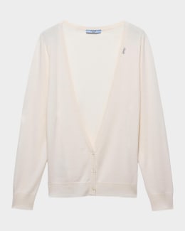 トップス prada wool silk white paint cardigan Prada V-Neck Wool Cardigan | Neiman Marcus
