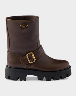 Prada Leather Front-Zip Ankle Boots | Neiman Marcus