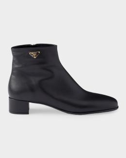 Prada Leather Front-Zip Ankle Boots | Neiman Marcus