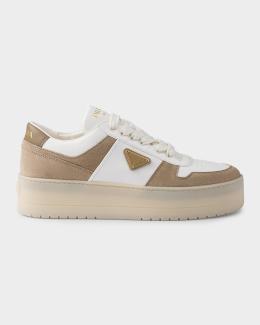 Prada Downtown Bold Re-Nylon & Suede Flatform Sneakers | Neiman Marcus