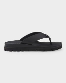 Prada Men's Woven Leather Cross-Strap Slides | Neiman Marcus