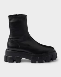 Prada Leather Front-Zip Ankle Boots | Neiman Marcus