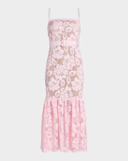 knee length dresses for ladies Pink Flower Sequin Embellished Midi Dress – self-portrait main image 0