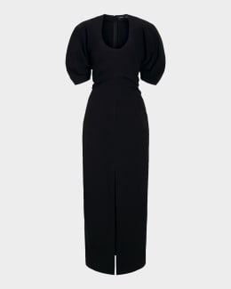 Akris punto Cap-Sleeve Zip-Front Seamed Dress, Black | Neiman Marcus