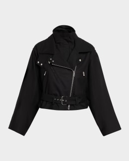 ALAIA Long-Sleeve Denim Crop Wrap Top | Neiman Marcus
