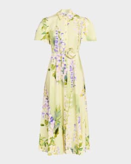 LEO LIN Emily Floral Applique Trumpet Midi Dress | Neiman Marcus