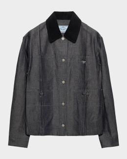 Prada Frayed Button-Down Denim Jacket | Neiman Marcus