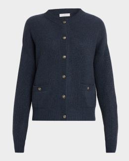 Brunello Cucinelli Shimmering Cashmere Stretch Rib V-Neck Cardigan