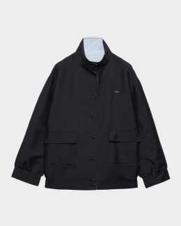 Eskandar Silk Wool Wide A-Line Chinese Collar Jacket | Neiman Marcus