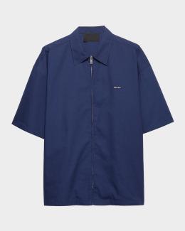Prada Men's Short-Sleeved Re-Nylon Zipper Shirt | Neiman Marcus
