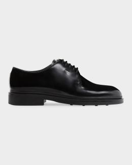 Prada Men's Brushed Leather Derby Shoes | Neiman Marcus