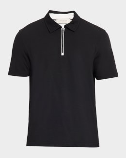 Bugatchi Men's Micro-Check Quarter-Zip Polo Shirt | Neiman Marcus