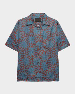Etro Men's Floral-Print Linen Short-Sleeve Button-Down Shirt