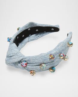 Lele Sadoughi, NWT light Blue Embellished Turban Headband, Marlene birthstone 0400026084194_JANUARYGARNET?  main image 4