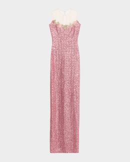 mixed lace strapless dress by naeem khan Naeem Khan Floral Cording Strapless A-Line Gown