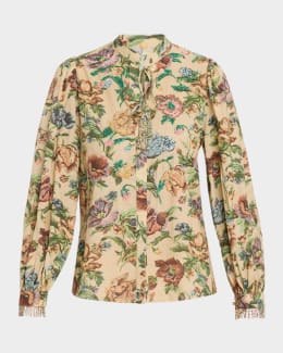 Ren Floral-Print Cutout Blouse | Neiman Marcus