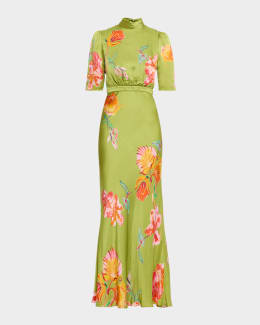saloni lea long dress in printed silk Saloni Women's Lea Silk Dress - Pink - Size 2