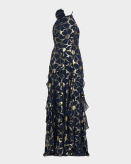 adrianna papell metallic mesh dress Adrianna Papell Metallic Mesh Draped Gown