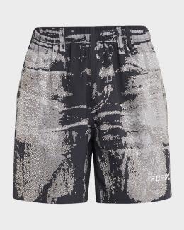 PURPLE Men's P070 Hand-Beaded & Crystal-Embellished Denim Shorts