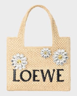 x Paula's Ibiza Font Logo Small Tote Bag in Raffia | Neiman Marcus