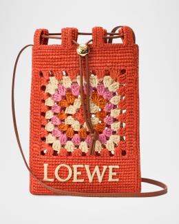 LOEWE x Paula's Ibiza Strawberry Applique Raffia Pouch Bag