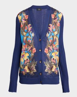 美品★ETRO シルクスカーフ柄切替 アンサンブル カーディガン トップス 花柄 Etro Floral Foulard-Panel Belted Long Cardigan | Neiman Marcus