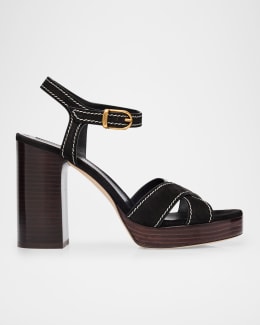 Stuart Weitzman 85mm Alyssa Leather Block-Heel Sandals | Neiman Marcus