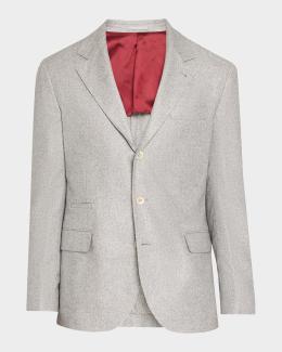 Brunello Cucinelli Men's Wool, Silk and Linen Plaid Single