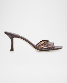 JIMMY CHOO ヒョウ柄 ストーン付き ミュール 36.5 Jimmy Choo Moza 100mm Satin Sandals with Crystal-Embellished